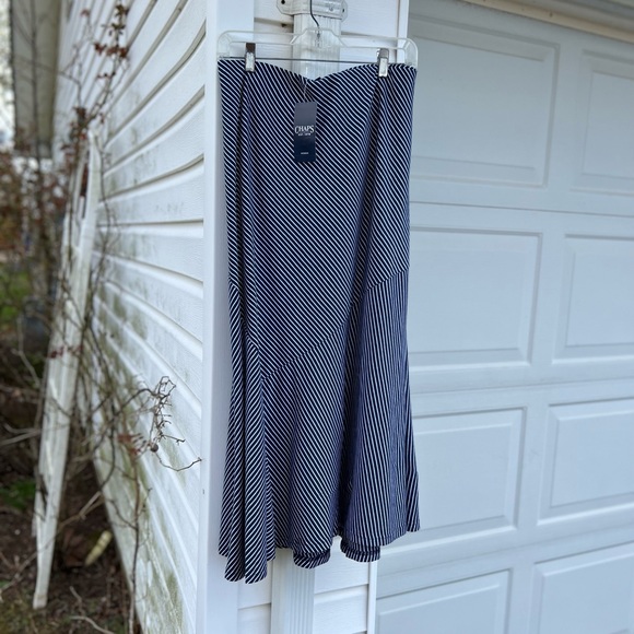 NWT Chaps by Ralph Lauren Pretty Navy White Stripe Flare Hem Tea Length Skirt - Picture 1 of 6